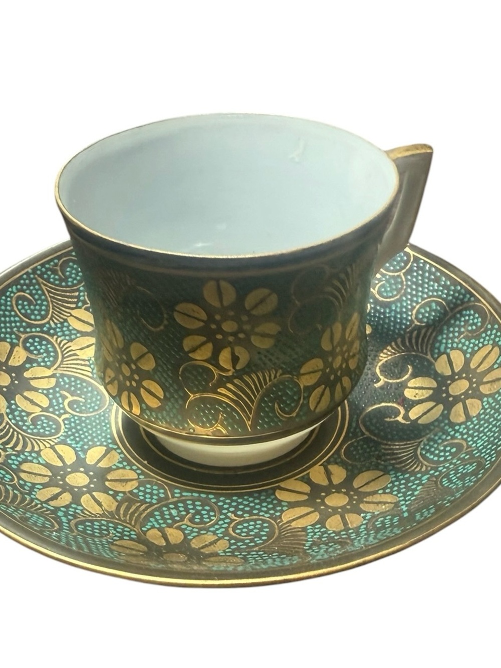 Kutani Japan Teacup & Saucer Set Floral - Miniature (Espresso)